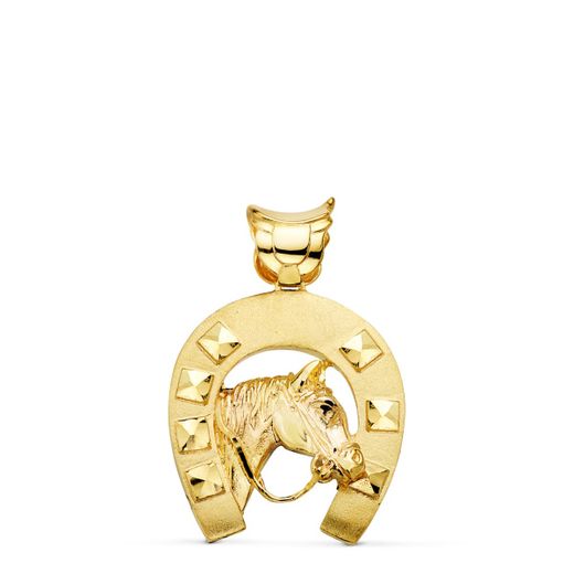 18K Colgante Oro Amarillo Herradura Con Caballo 36X32 Mm