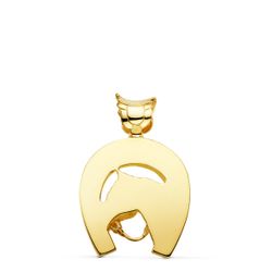 18K Colgante Oro Amarillo Herradura Con Caballo 36X32 Mm