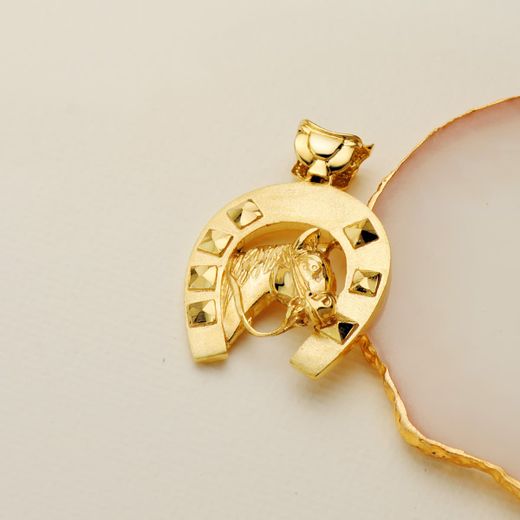 18K Colgante Oro Amarillo Herradura Con Caballo 36X32 Mm