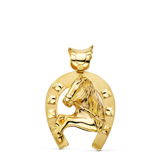 18K Colgante Oro Amarillo Herradura Con Caballo 40X34 Mm