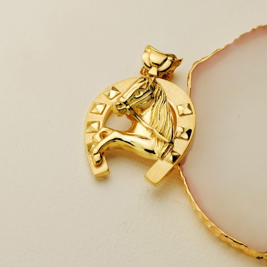 18K Colgante Oro Amarillo Herradura Con Caballo 40X34 Mm