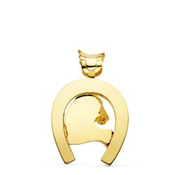 18K Colgante Oro Amarillo Herradura Con Caballo 40X34 Mm
