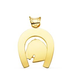 18K Colgante Oro Amarillo Herradura Con Caballo 44X39 Mm