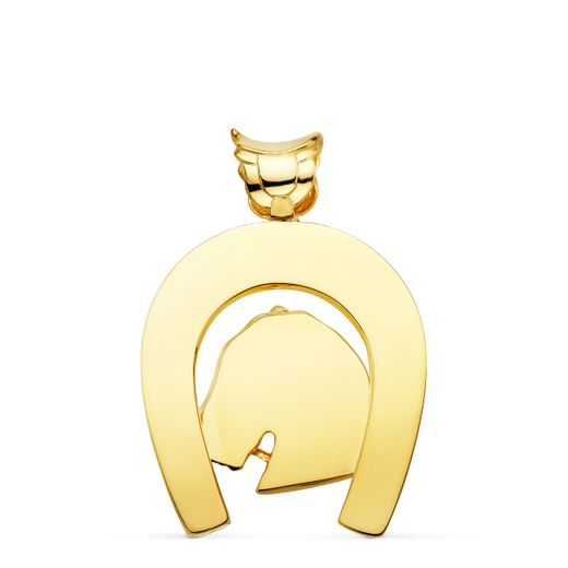 18K Colgante Oro Amarillo Herradura Con Caballo 44X39 Mm