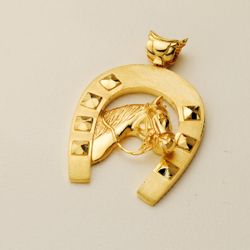 18K Colgante Oro Amarillo Herradura Con Caballo 48X40 Mm
