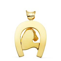 18K Colgante Oro Amarillo Herradura Con Caballo 48X40 Mm