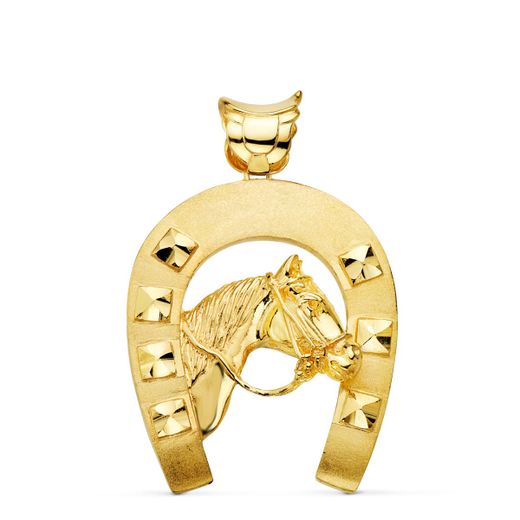 18K Colgante Oro Amarillo Herradura Con Caballo 48X40 Mm
