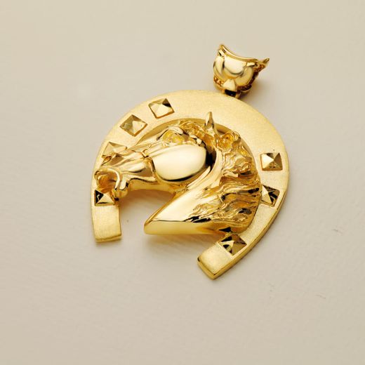 18K Colgante Oro Amarillo Herradura Con Caballo 50X44 Mm