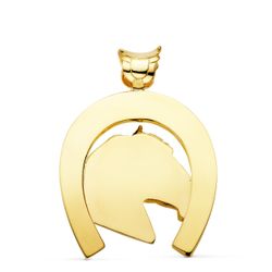 18K Colgante Oro Amarillo Herradura Con Caballo 50X44 Mm