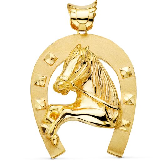 18K Colgante Oro Amarillo Herradura Con Caballo 60X50 Mm