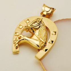 18K Colgante Oro Amarillo Herradura Con Caballo 60X50 Mm
