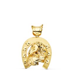 18K Colgante Oro Amarillo Herradura Con Caballos 35X32 Mm