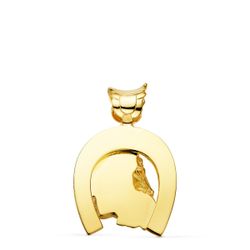 18K Colgante Oro Amarillo Herradura Con Caballos 35X32 Mm