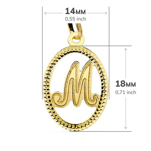 18K Colgante Oro Amarillo Inicial Letra M. 21X14 Mm