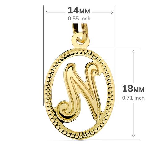 18K Colgante Oro Amarillo Inicial Letra N 21X14 Mm