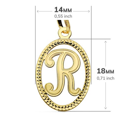18K Colgante Oro Amarillo Inicial Letra R 21X14 Mm