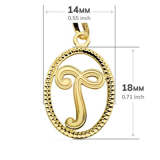 18K Colgante Oro Amarillo Inicial Letra T 21X14 Mm