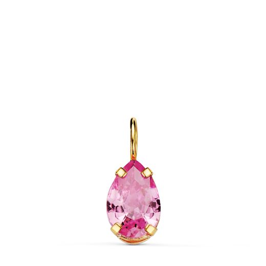 18K Colgante Oro Amarillo Lagrima Con Garras Y Piedra Color Rosa 6,5 X 5 Mm.