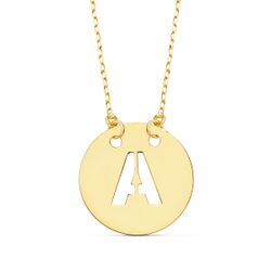 18K Colgante Oro Amarillo Letra " A " 15 Mm Cadena Forzada 42Cm