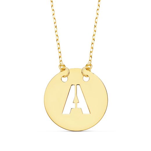 18K Colgante Oro Amarillo Letra " A " 15 Mm Cadena Forzada 42Cm
