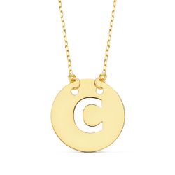 18K Colgante Oro Amarillo Letra " C " 15 Mm Cadena Forzada 42Cm
