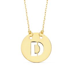 18K Colgante Oro Amarillo Letra " D " 15 Mm Cadena Forzada 42Cm