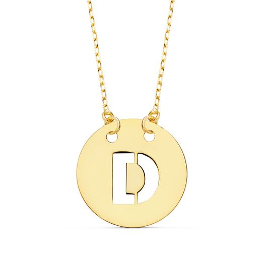 18K Colgante Oro Amarillo Letra " D " 15 Mm Cadena Forzada 42Cm