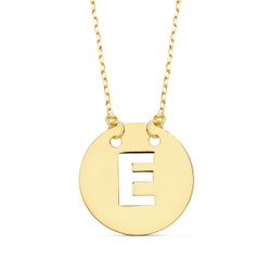 18K Colgante Oro Amarillo Letra " E " 15 Mm Cadena Forzada 42Cm