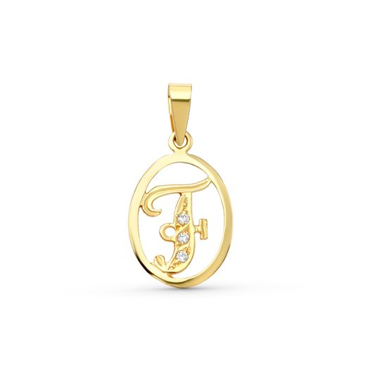 18K Colgante Oro Amarillo Letra F Con Circonitas