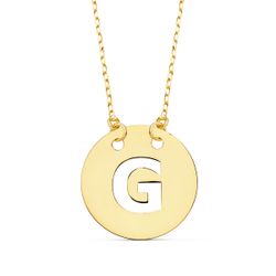 18K Colgante Oro Amarillo Letra " G " 15 Mm Cadena Forzada 42Cm