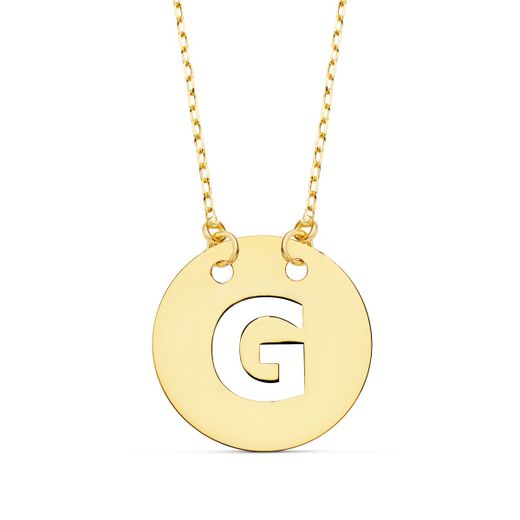 18K Colgante Oro Amarillo Letra " G " 15 Mm Cadena Forzada 42Cm