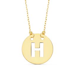 18K Colgante Oro Amarillo Letra " H " 15 Mm Cadena Forzada 42Cm