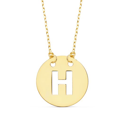 18K Colgante Oro Amarillo Letra " H " 15 Mm Cadena Forzada 42Cm