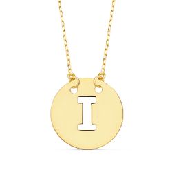 18K Colgante Oro Amarillo Letra " I " 15 Mm Cadena Forzada 42Cm