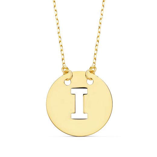 18K Colgante Oro Amarillo Letra " I " 15 Mm Cadena Forzada 42Cm