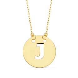 18K Colgante Oro Amarillo Letra " J " 15 Mm Cadena Forzada 42Cm
