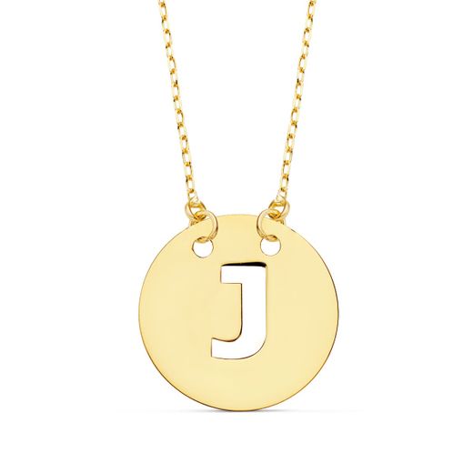 18K Colgante Oro Amarillo Letra " J " 15 Mm Cadena Forzada 42Cm
