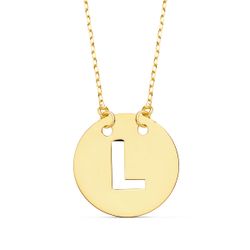 18K Colgante Oro Amarillo Letra " L " 15 Mm Cadena Forzada 42Cm