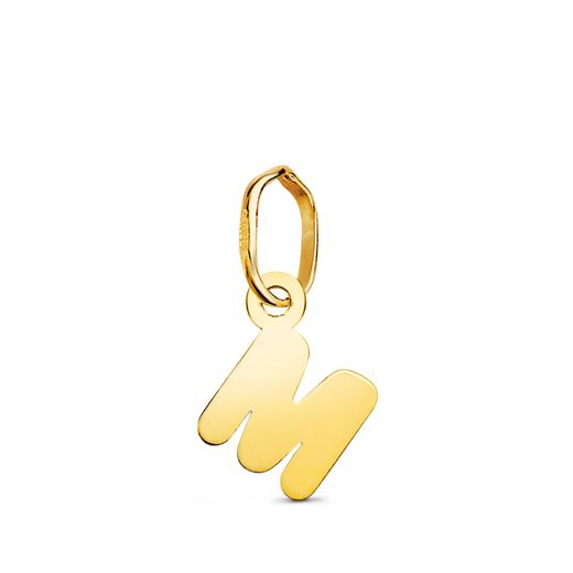 18K Colgante Oro Amarillo Letra " M " Brillo. 9.5 X 7.5 Mm