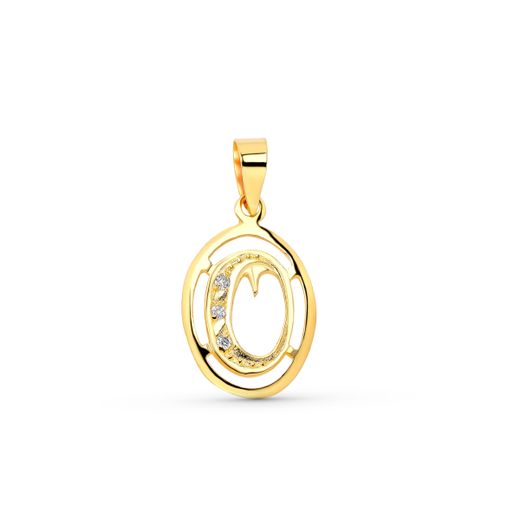 18K Colgante Oro Amarillo Letra O Con Circonitas