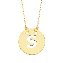 18K Colgante Oro Amarillo Letra " S " 15 Mm Cadena Forzada 42Cm