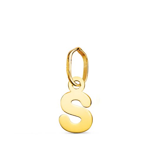 18K Colgante Oro Amarillo Letra " S " Brillo. 8.2 X 4.8 Mm