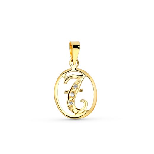 18K Colgante Oro Amarillo Letra T Con Circonitas