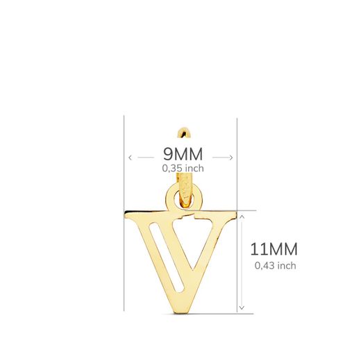18K Colgante Oro Amarillo Letra " V " . 11X9 Mm
