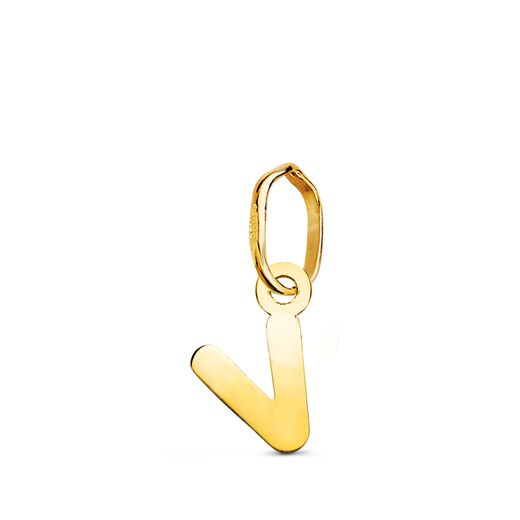 18K Colgante Oro Amarillo Letra " V " Brillo. 8.5 X 5.3 Mm