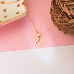18K Colgante Oro Amarillo Llave Lisa En Brillo Con Circonita 14 X 6 Mm