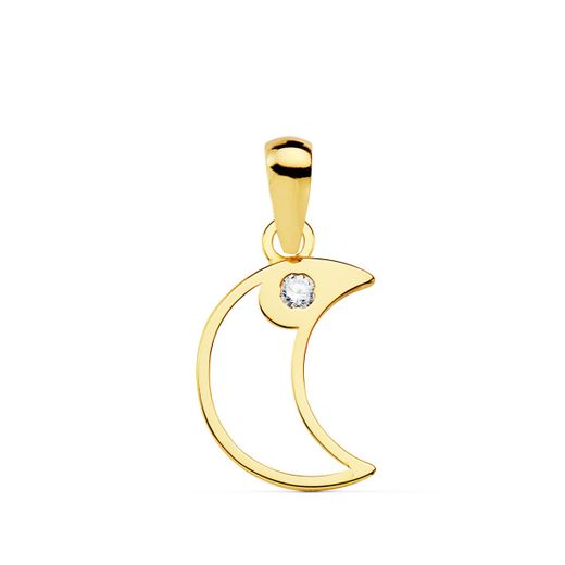 18K Colgante Oro Amarillo Luna Circonita 12X9 Mm