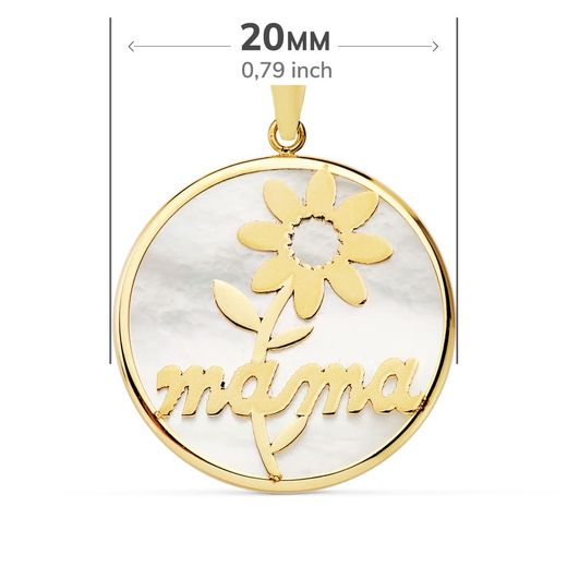 18K Colgante Oro Amarillo Mama Nacar Margarita 20 Mm