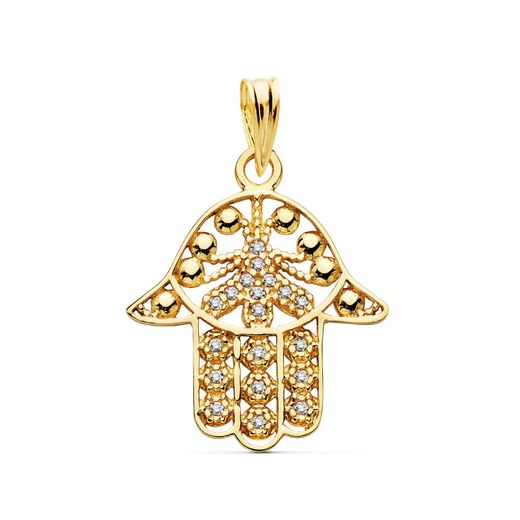 18K Colgante Oro Amarillo Mano Fatima 19X18 Mm