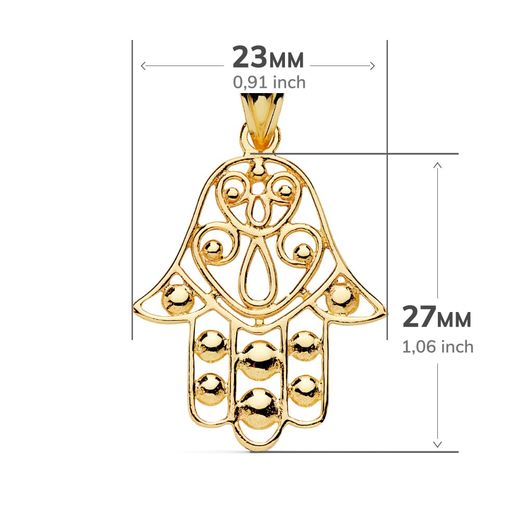 18K Colgante Oro Amarillo Mano Fatima 27X23 Mm